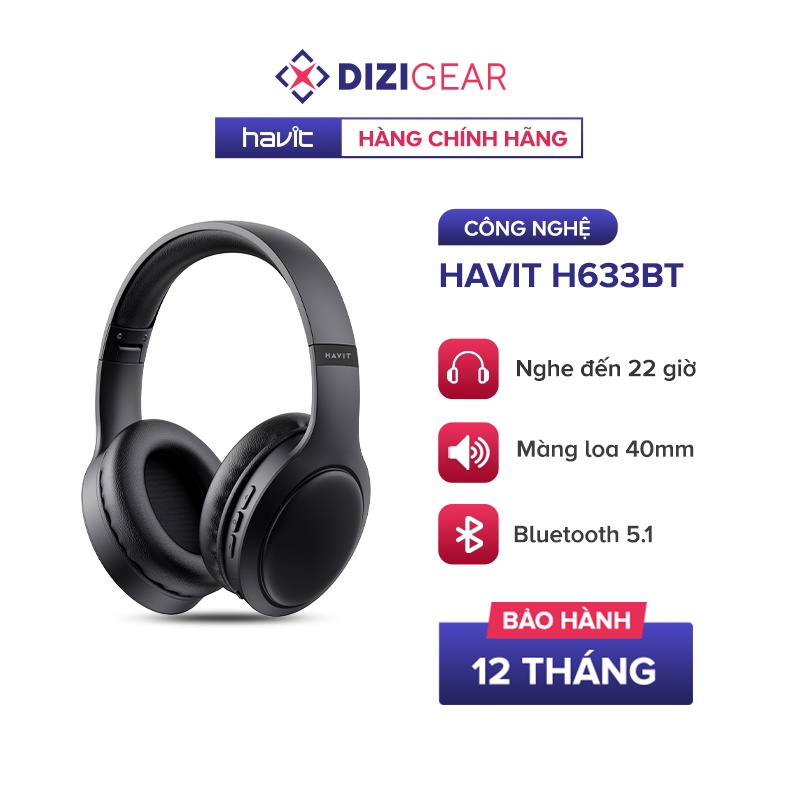 Tai Nghe Headphone Bluetooth HAVIT H633BT, Kiểu Dáng Công Thái Học