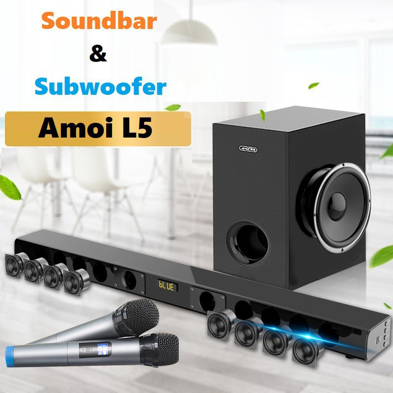 Loa Soundbar Trầm 5.1 Bluetooth Hát Karaoke AMOI L5 Tặng 02 Micro Không
