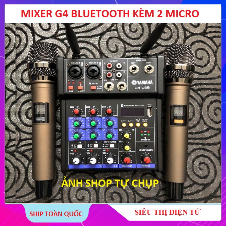 Bộ Mixer Yamaha G4 USB Bluetooth, Kèm 2 Micro Không Dây Hát Livestream