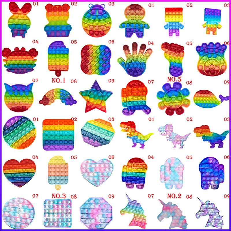 Pop It Tiktok Push Pop Fidget Toy Rainbow Color Finger