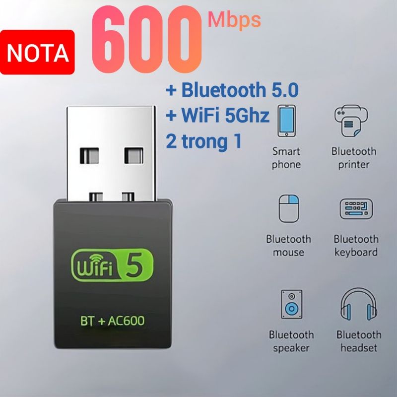 Mua USB WiFi + BLUETOOTH 600Mbps 1300Mbps 5G , đầu thu wifi cho pc