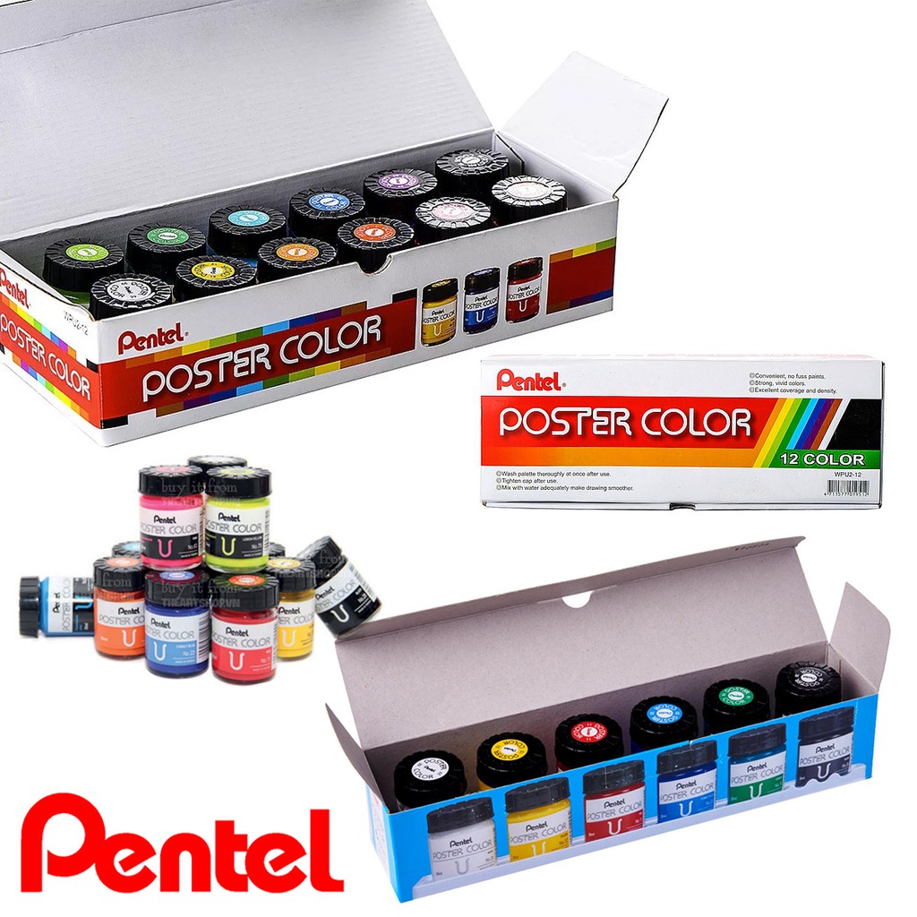 Bộ màu bột PENTEL Poster Color 30ml Set 12 màu Shopee