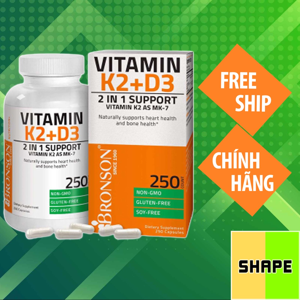 VITAMIN D3 K2 Bronson Vitamin K2 D3 nhập Mỹ 60 120 250 Viên Tăng Đề