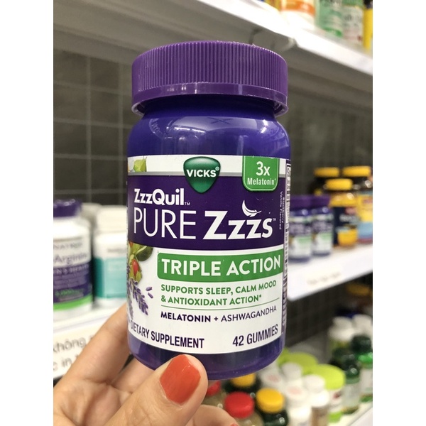 Kẹo dẻo hỗ trợ giấc ngủ ban đêm Vicks ZzzQuil Pure Zzzs Triple Action