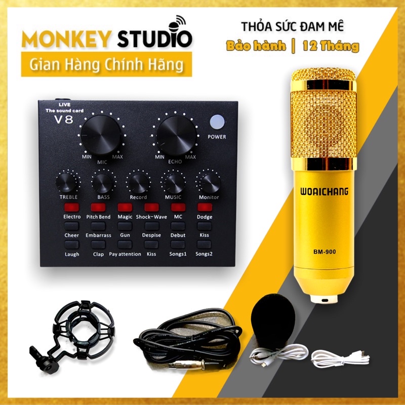 combo Bộ Mic Hát Livestream V8 + Mic BM900 ⚡CHÍNH HÃNG⚡ Dùng Thu Âm Hát