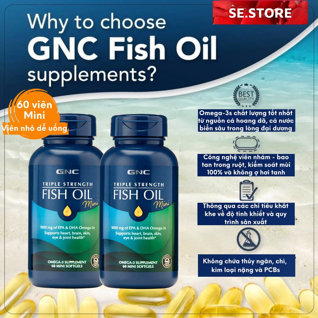 [Chính Hãng]GNC Triple Strength Fish oil mini 1000mg Omega3s (120 viên