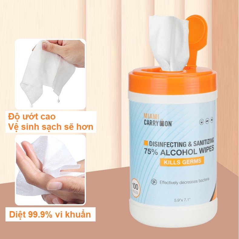 [AN TOÀNĐA NĂNG] ALCOHOL WIPES HIỆU MIAMI CARRY ON 100 TỜ DIỆT KHUẨN