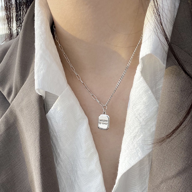 Mua S925 Sterling Silver Square English Alphabet Simple Pendant