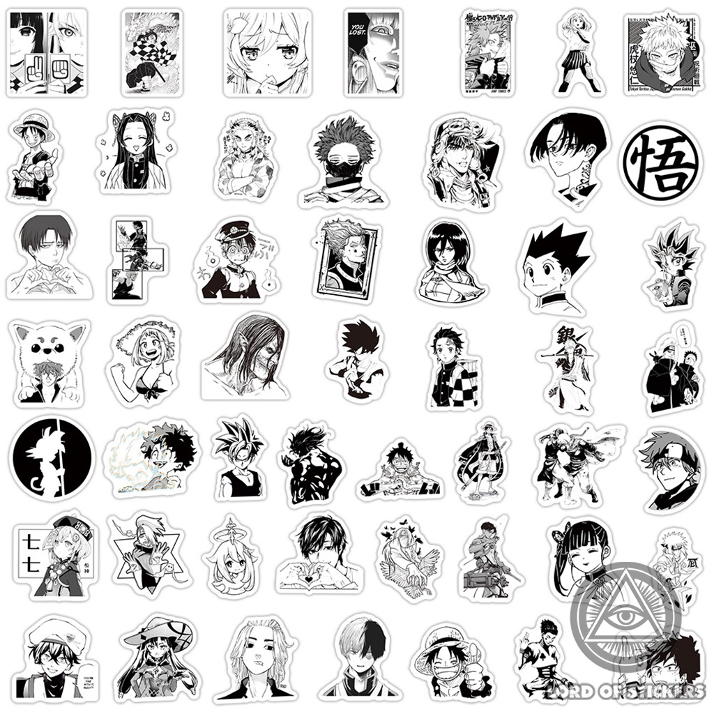 Mua Set 100 Hình Dán Nhân Vật Truyện Tranh Anime Manga Sticker Đen
