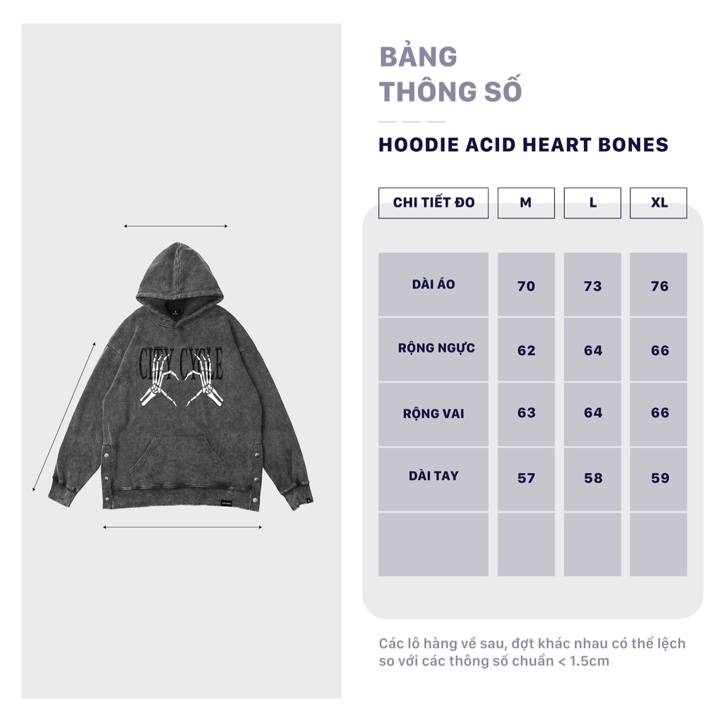 Mua Áo hoodie unisex acid heart bones City Cycle áo nỉ hoodie wash