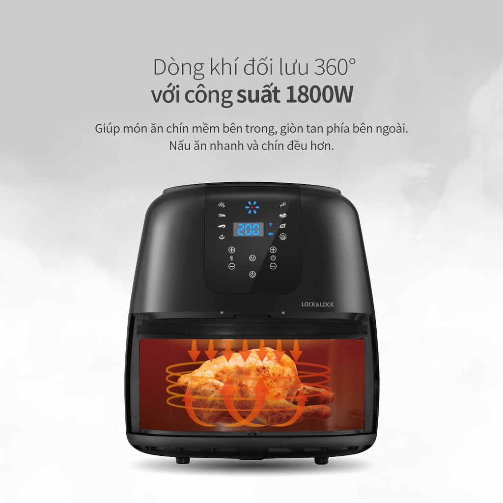Nồi Chiên Không Dầu Lock&Lock Super Jumbo Plus Air Fryer 7.2L Màu đen