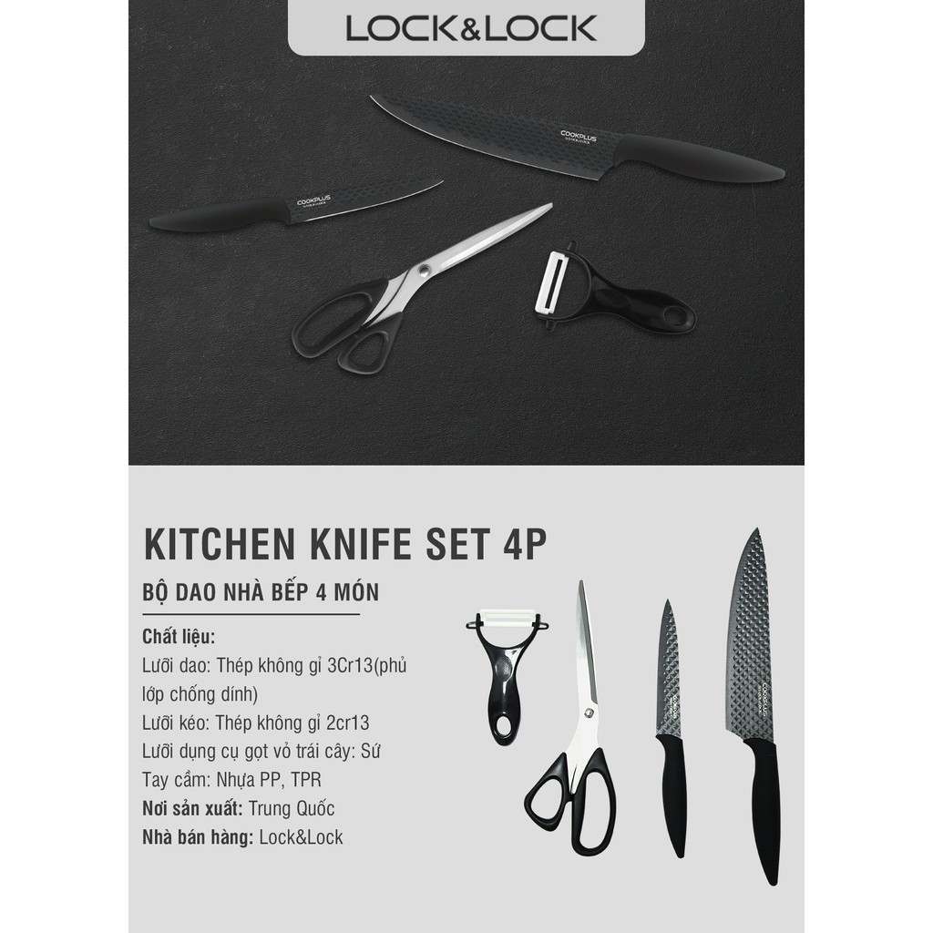 Bộ dao nhà bếp 4 món Lock&Lock kitchen knife set màu đen CKK103S4BLK