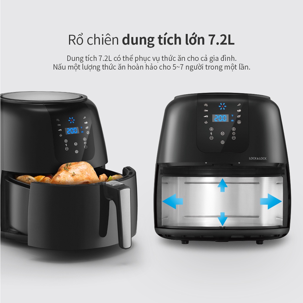 [Mã ELMALL6 giảm 6 đơn 300K] Nồi Chiên Không Dầu Lock&Lock Super Jumbo Plus Air Fryer 7.2L Màu