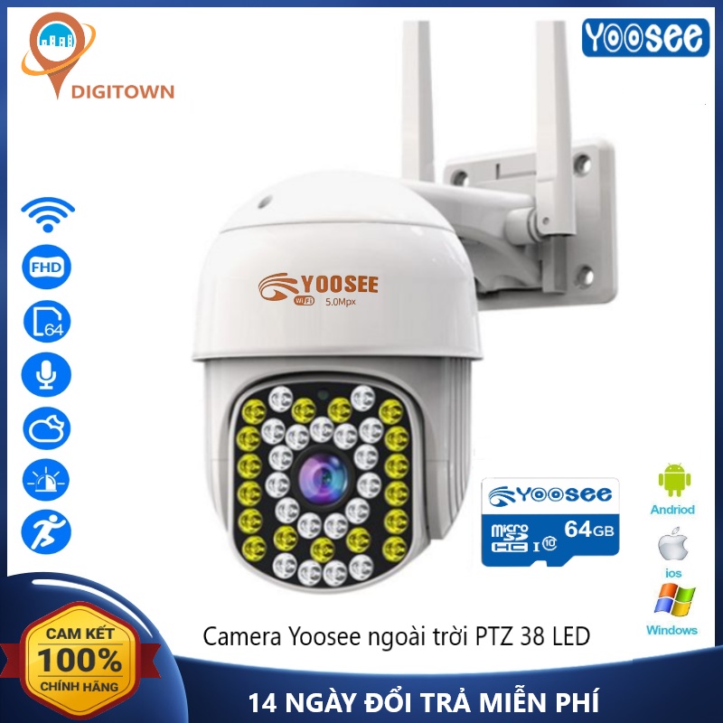 Camera wifi Yoosee PTZ 38 LED Siêu nét FULL HD 5.0Mpx Chuyên Dụng ngoài