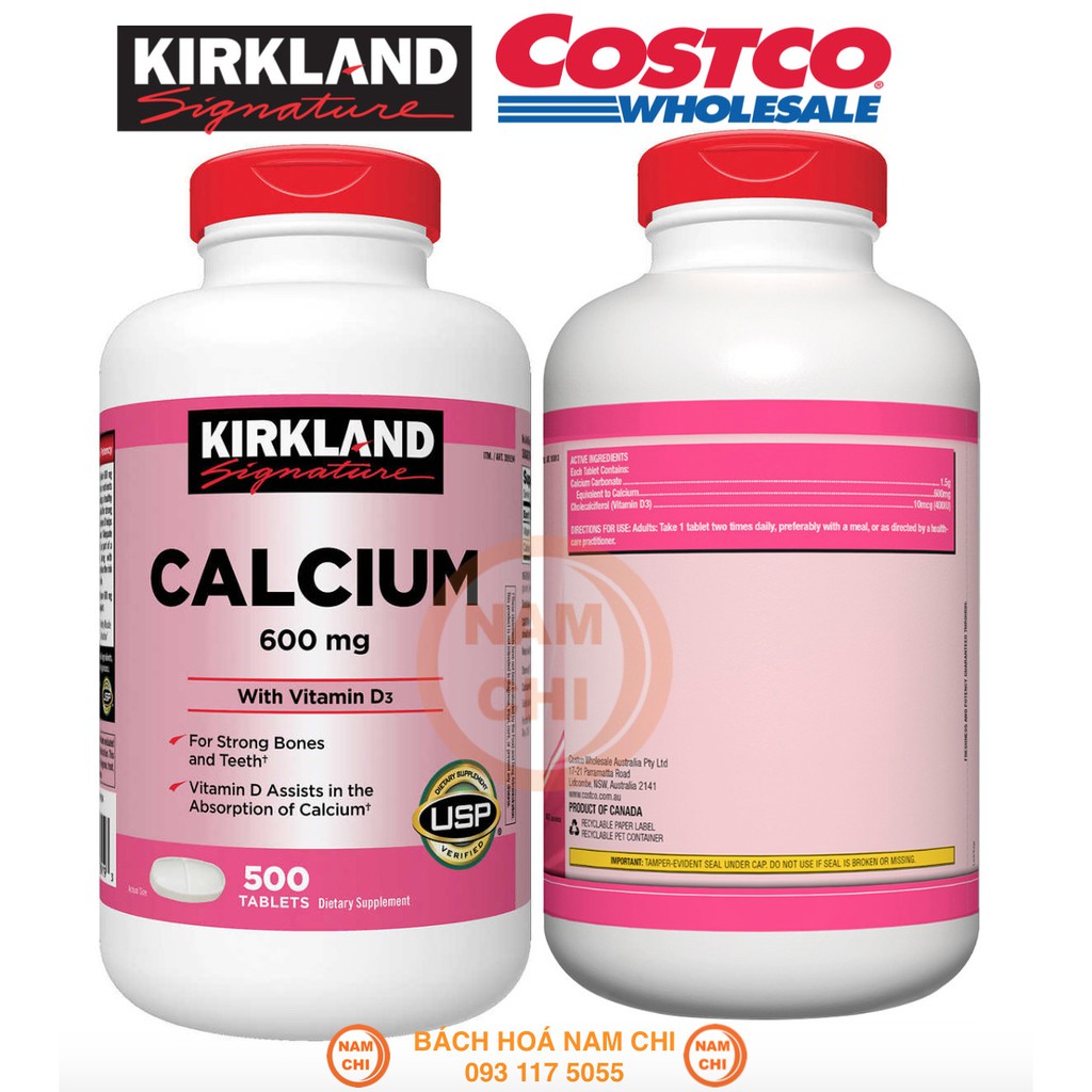Viên uống Bổ Sung Canxi Zinc Kirkland Signature Calcium 600mg + D3 500