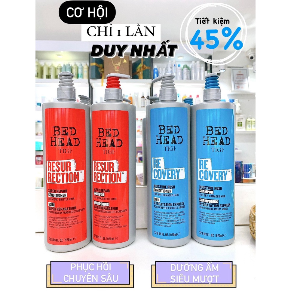 COMBO GỘI XẢ TIGI BED HEAD TIGI ĐỎ XANH 970ML DẦU GỘI XẢ TÁI SINH