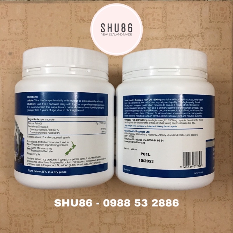 SHU86 Good Health Omega 3 Fish Oil 1500mg Dầu cá không mùi Goodhealth