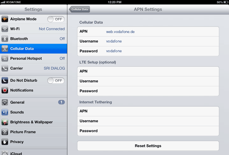 iPad Vodafone Internet APN Einstellungen - APN-Einstellungen Deutschland
