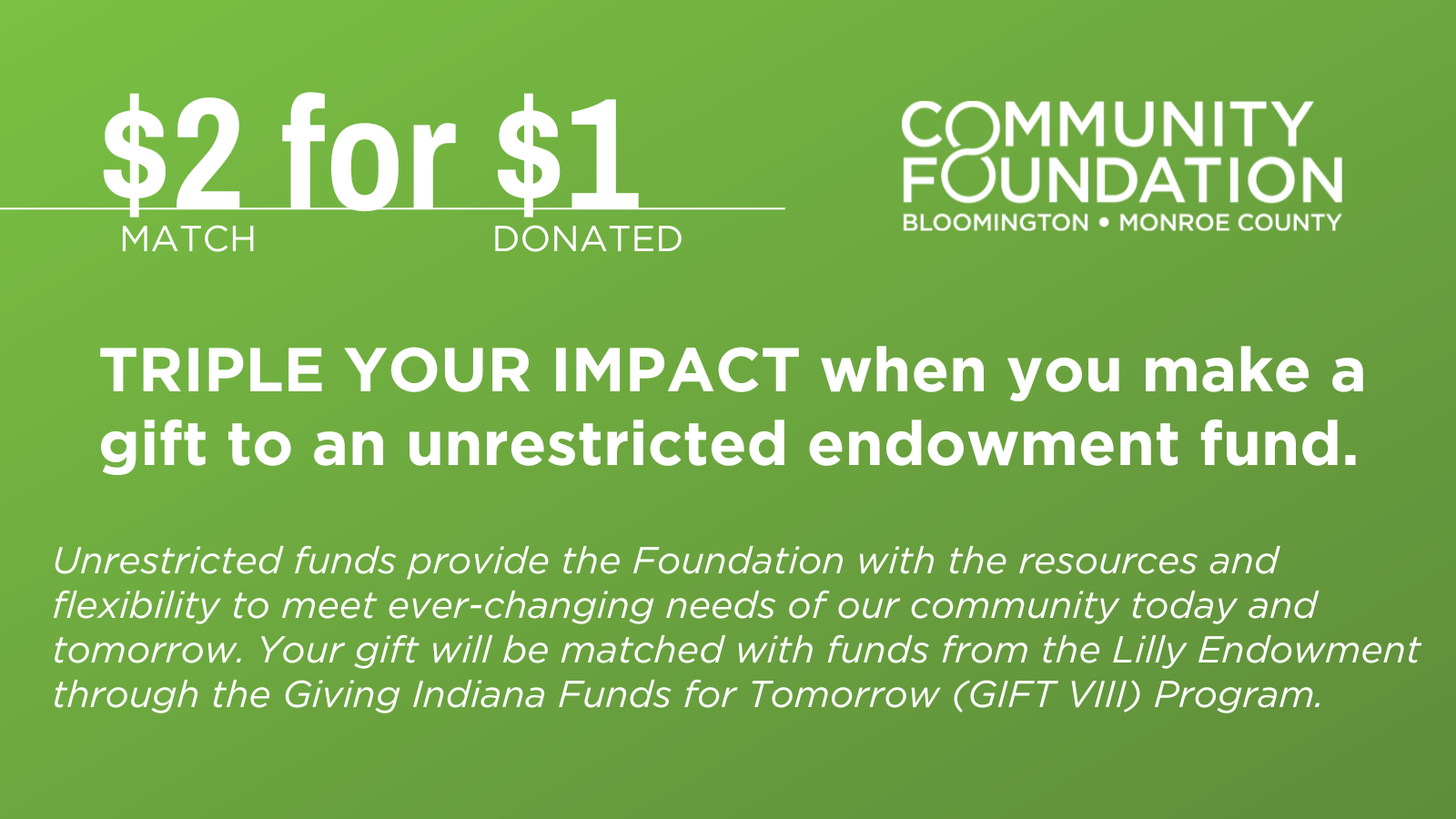 Community Foundation announces new matching opportunity through Lilly