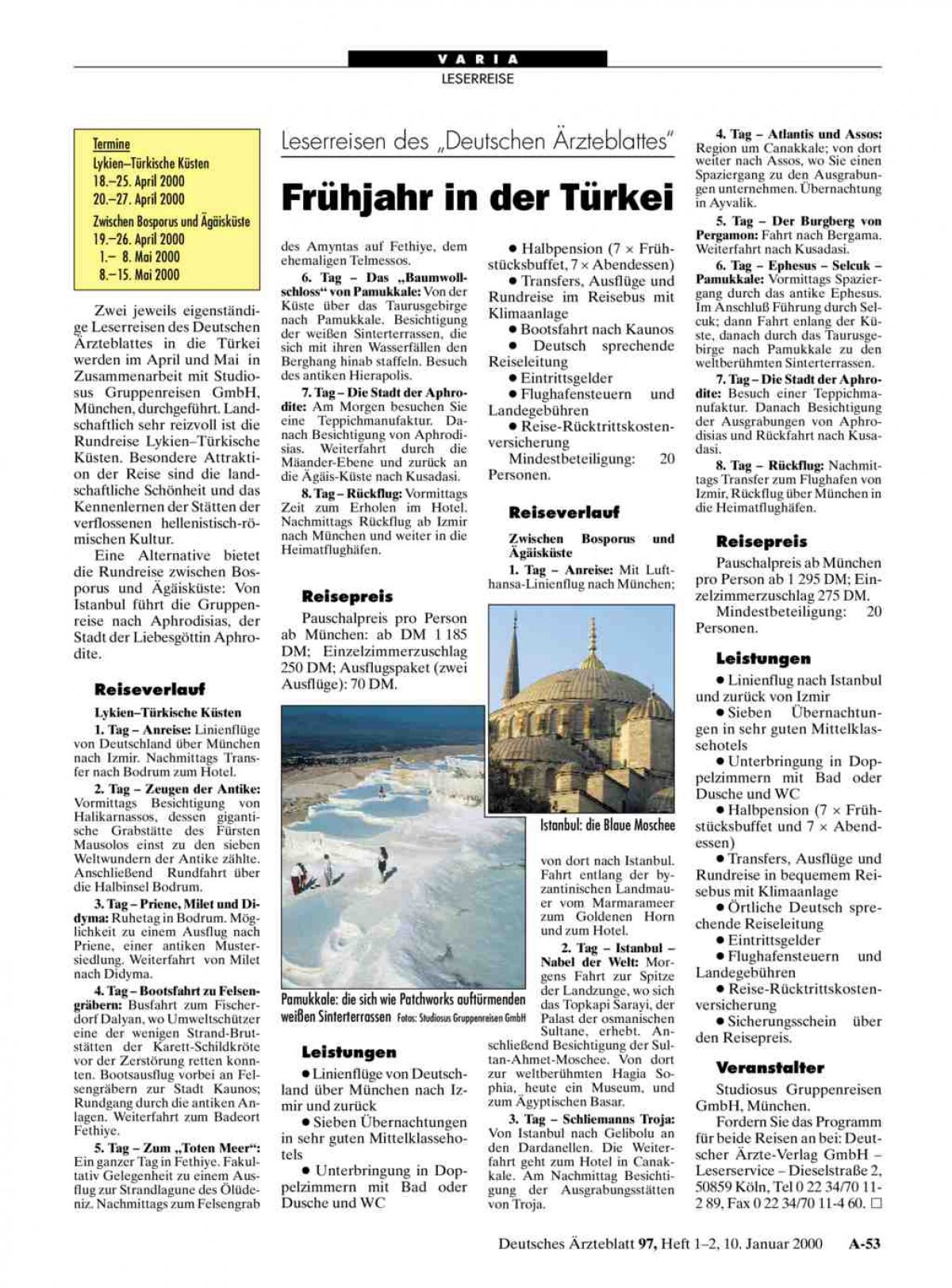 Leserreisen des „Deutschen Ärzteblattes“ Frühjahr in der Türkei
