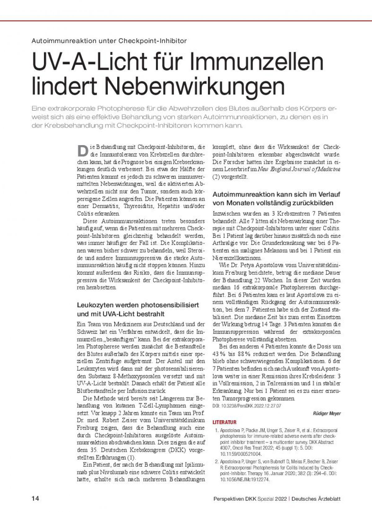 Autoimmunreaktion unter CheckpointInhibitor UVALicht für