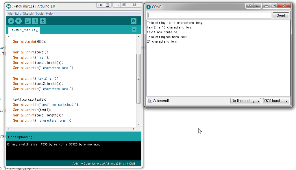 [Arduino] 아두이노로 String 형 변수 이용.