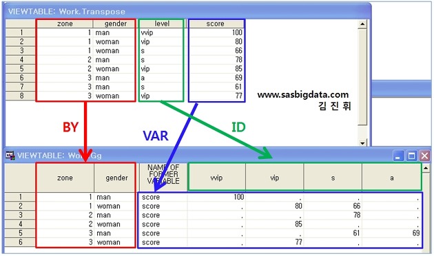 [SAS] sas proc transpose SAS BIGDATA 통계분석