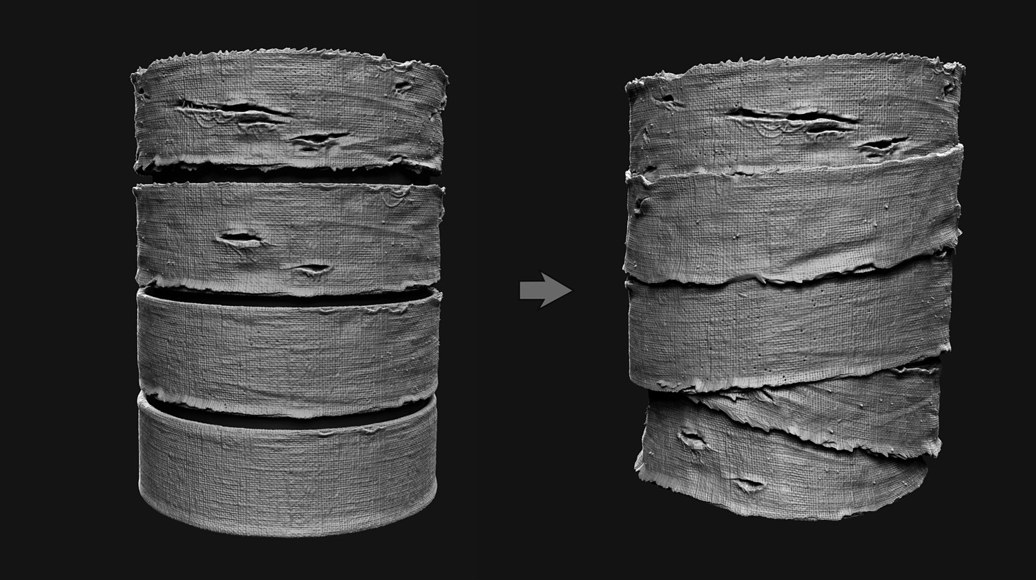 包帯使い放題！！ZBrush用”包帯”インサートメッシュブラシ「Bandage Brush InsertMesh Set」！！ CG GEEKS