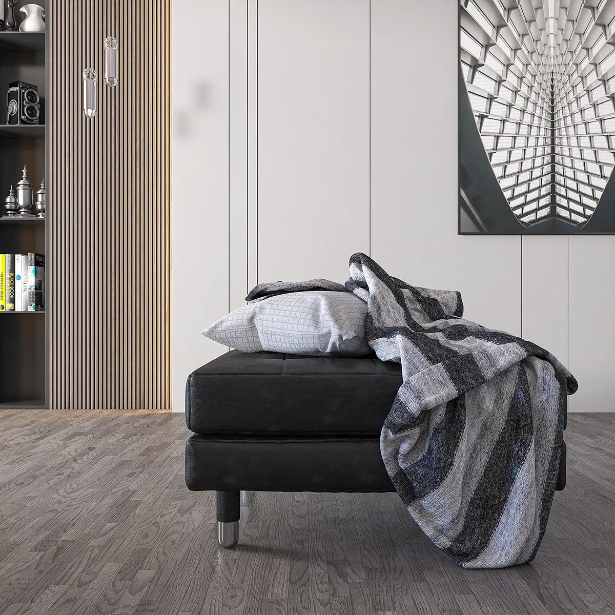 Black Leather Footrest 3D Model