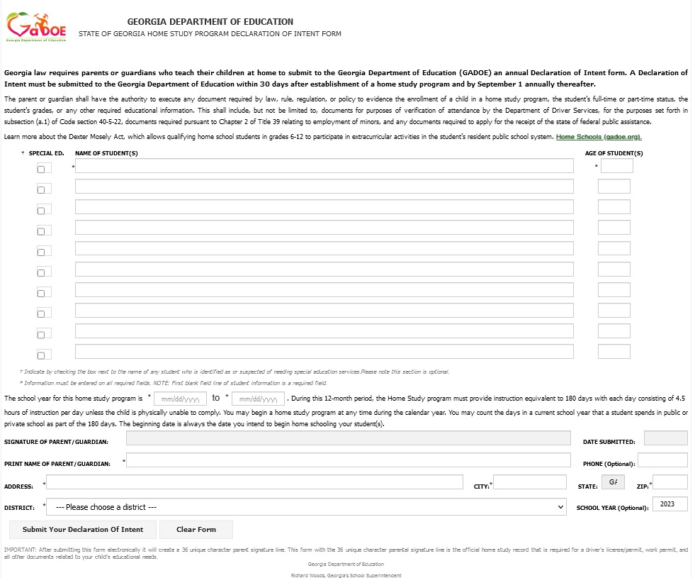 Declaration of Intent (DOI)