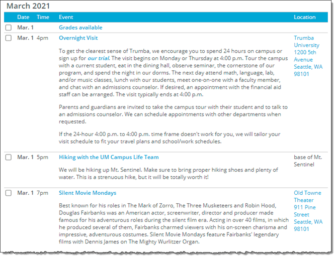 25Live Help Classic Table calendar view