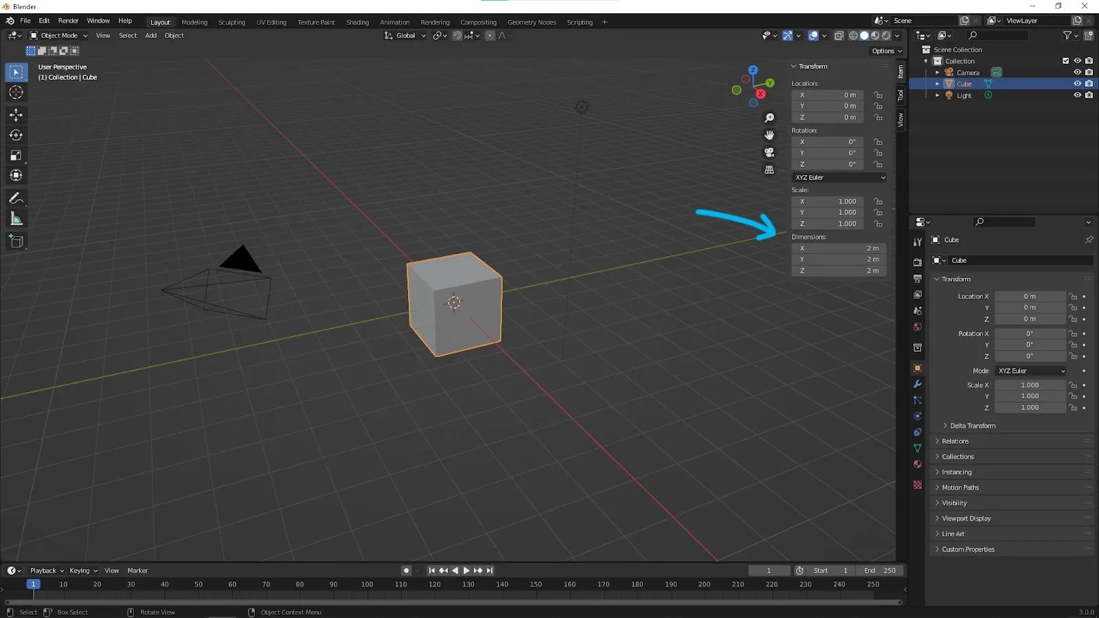 How to check Dimension in Blender
