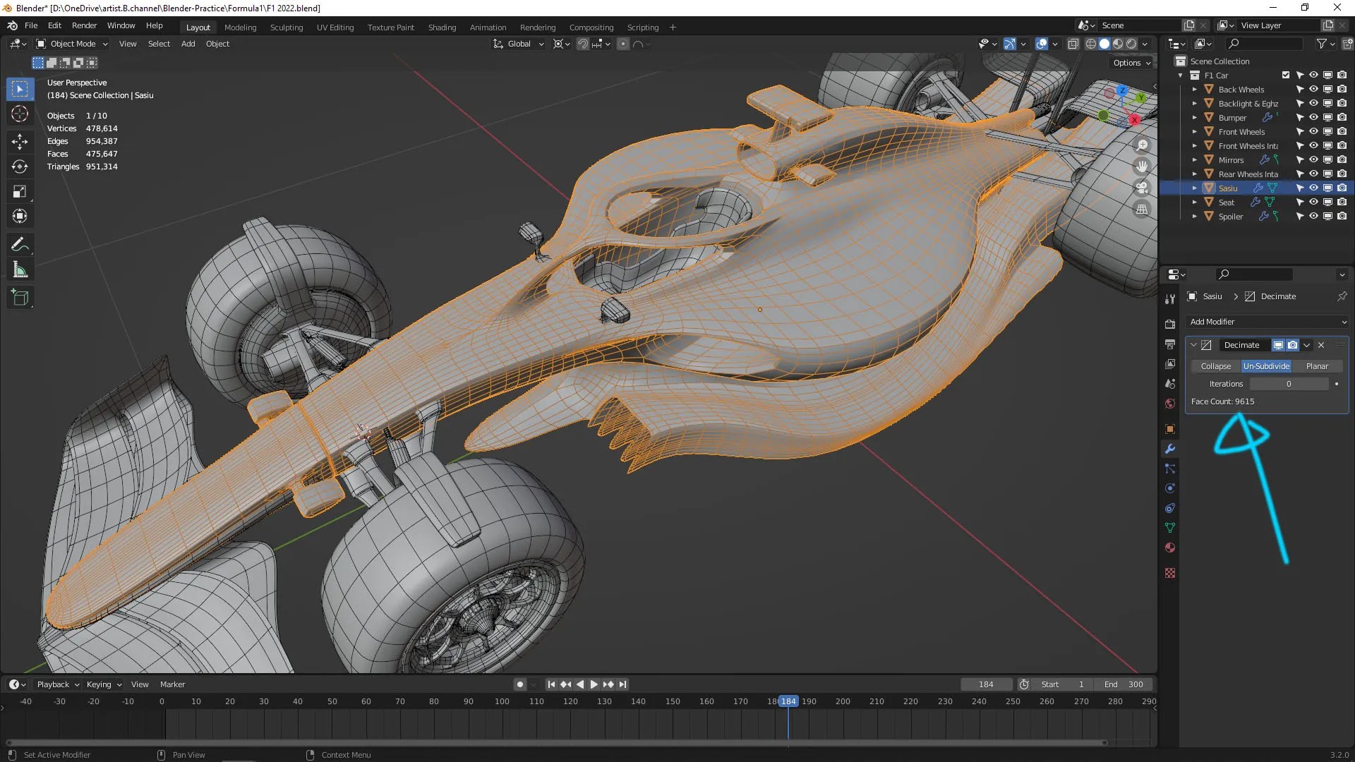 Blender Reduce Polygon using Decimate Modifier