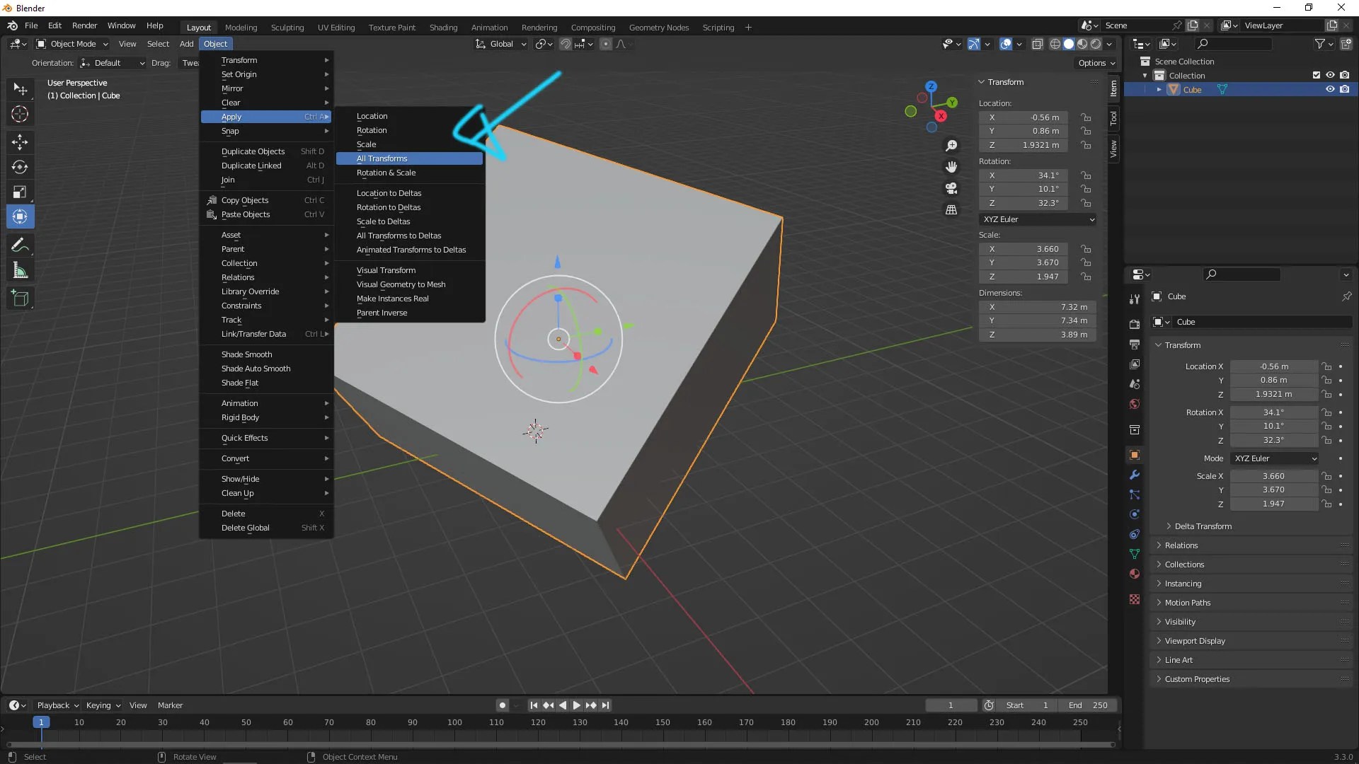 Blender Apply Transform in Location, Rotation & Scale