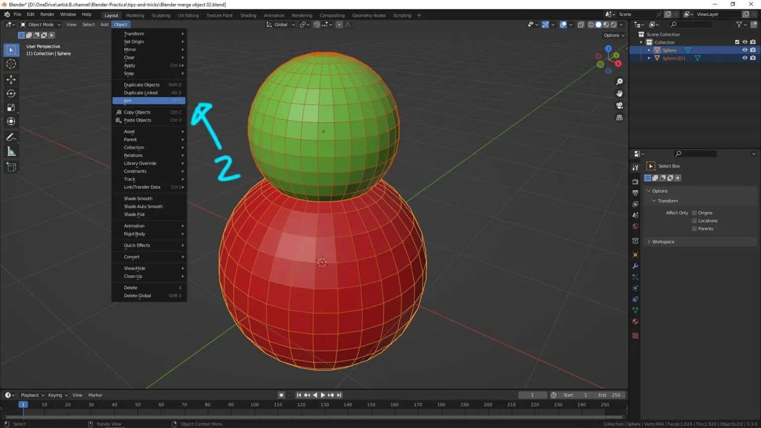 How to merge object in Blender