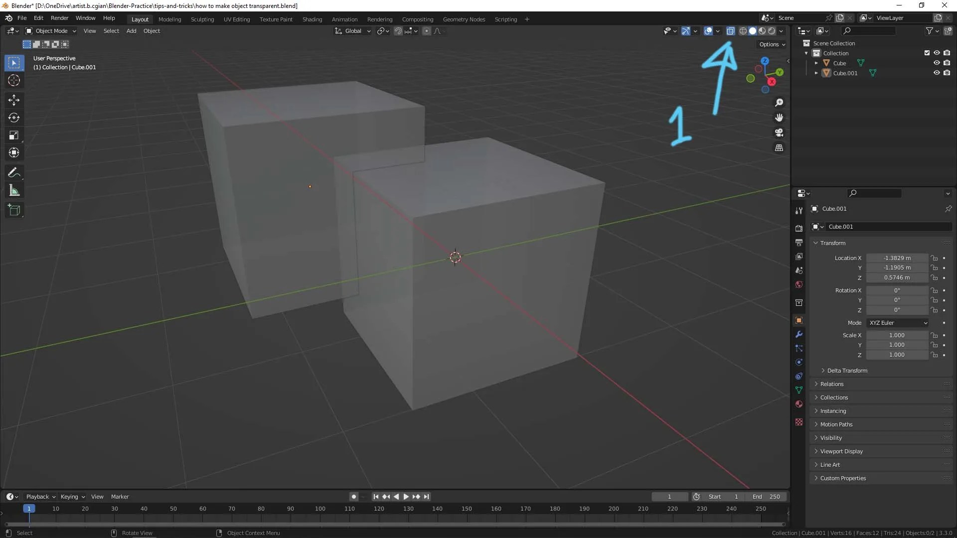 How to make object transparent in Blender