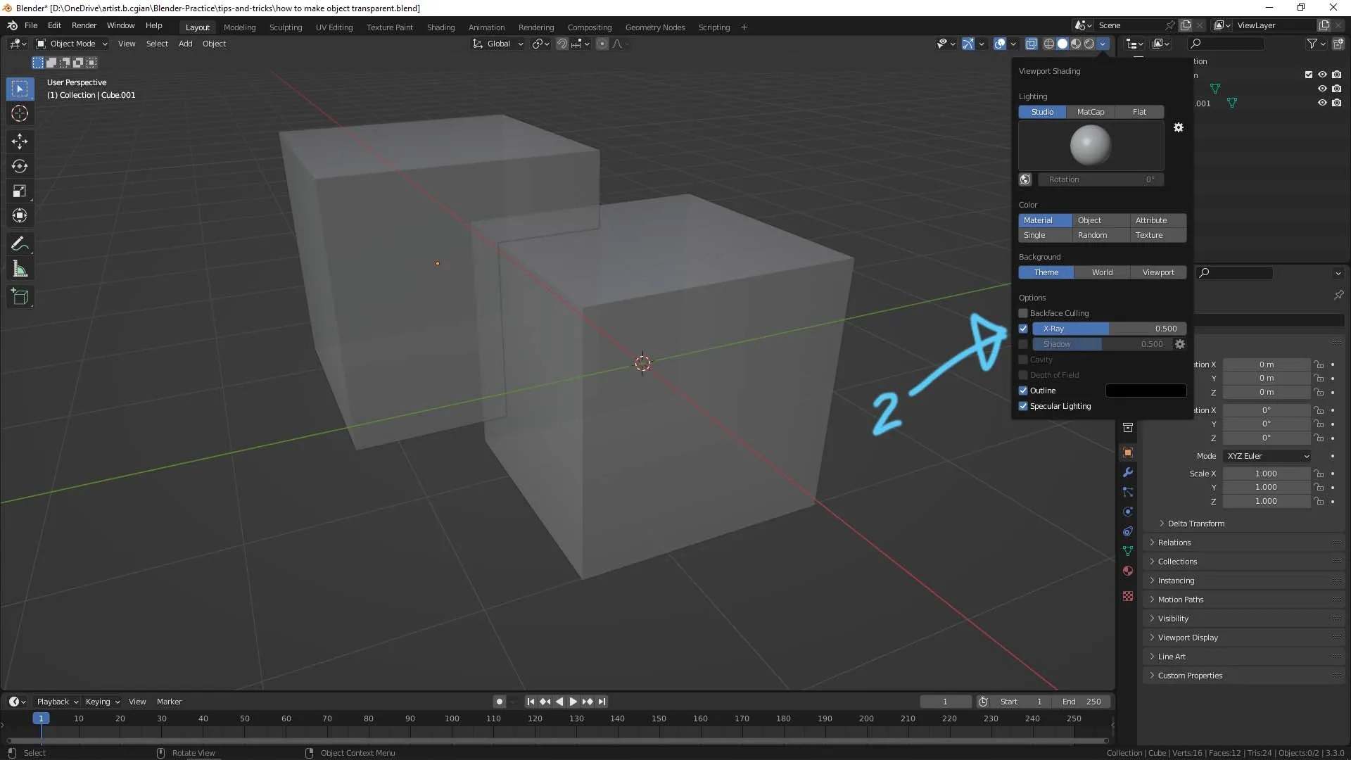 How to make object transparent in Blender