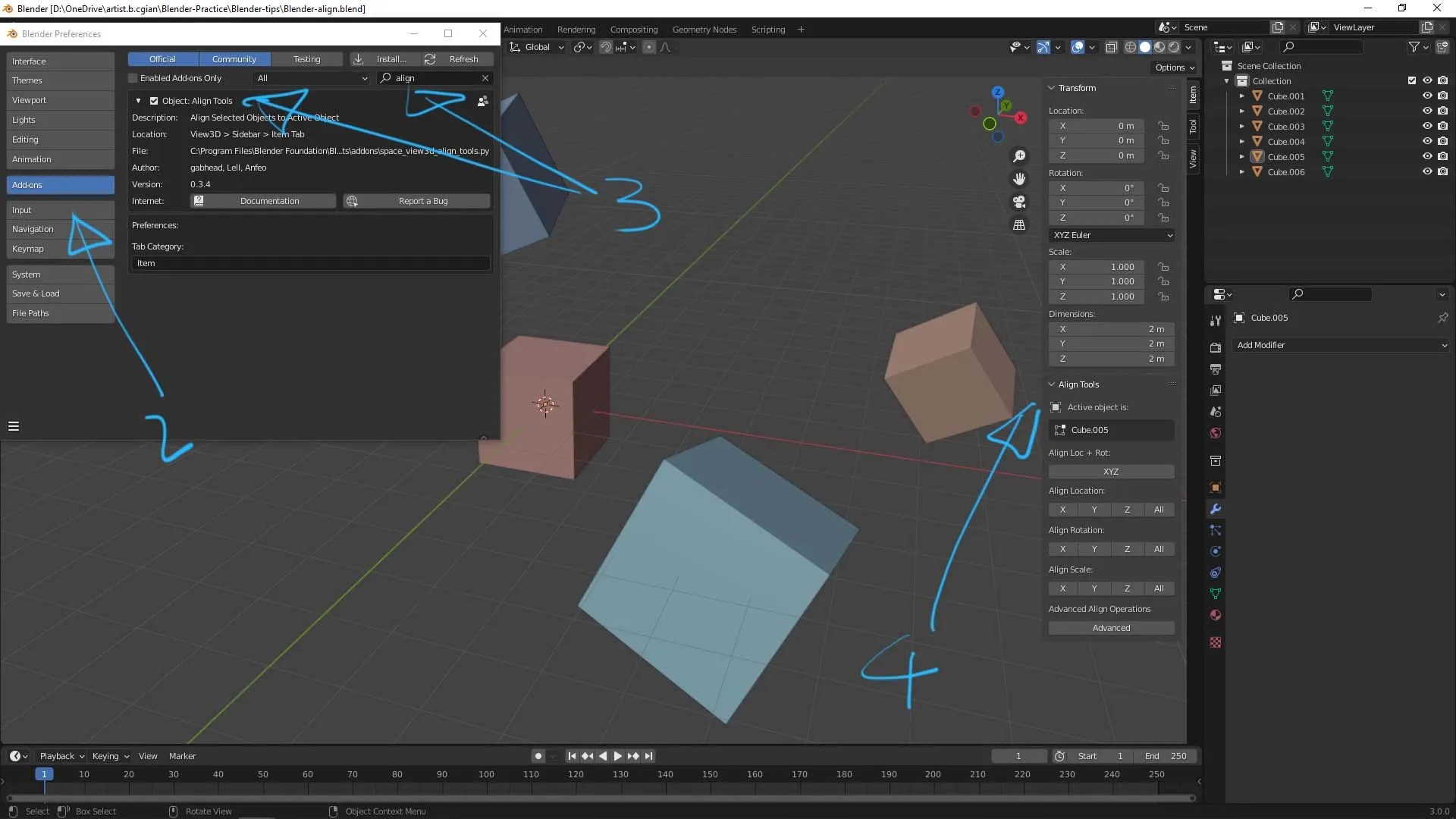 Blender Align Tools free addon to align object to another