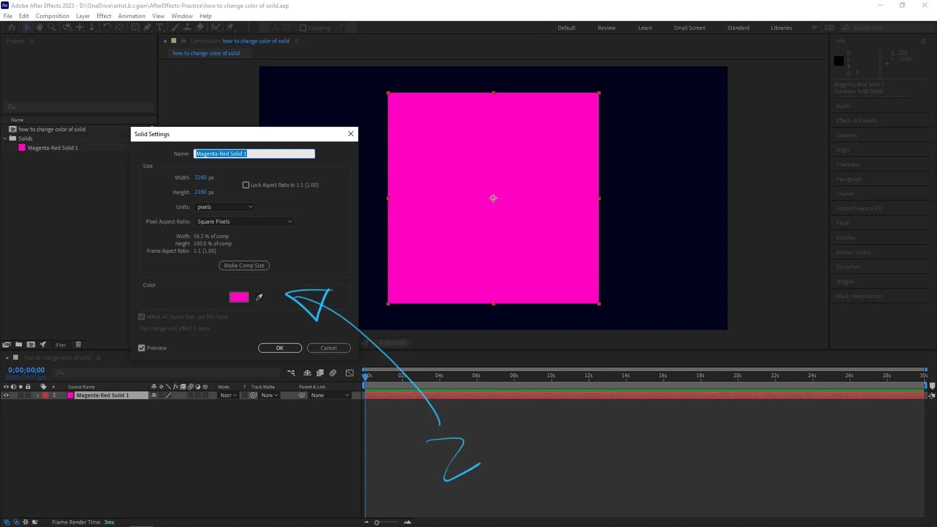 How to change color of solid in After Effects