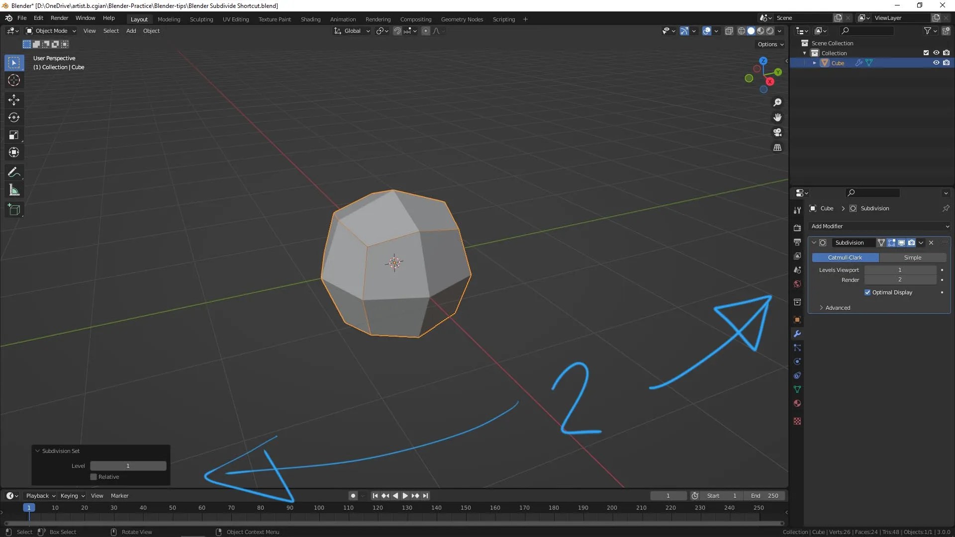 Blender Subdivide Shortcut
