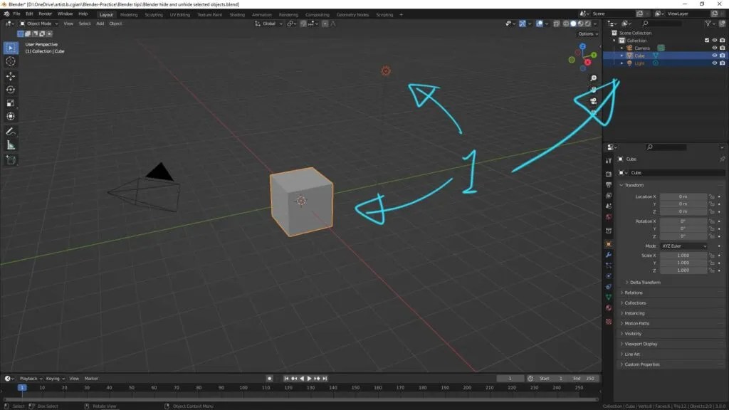 Blender Hide Selected Objects and Unhide