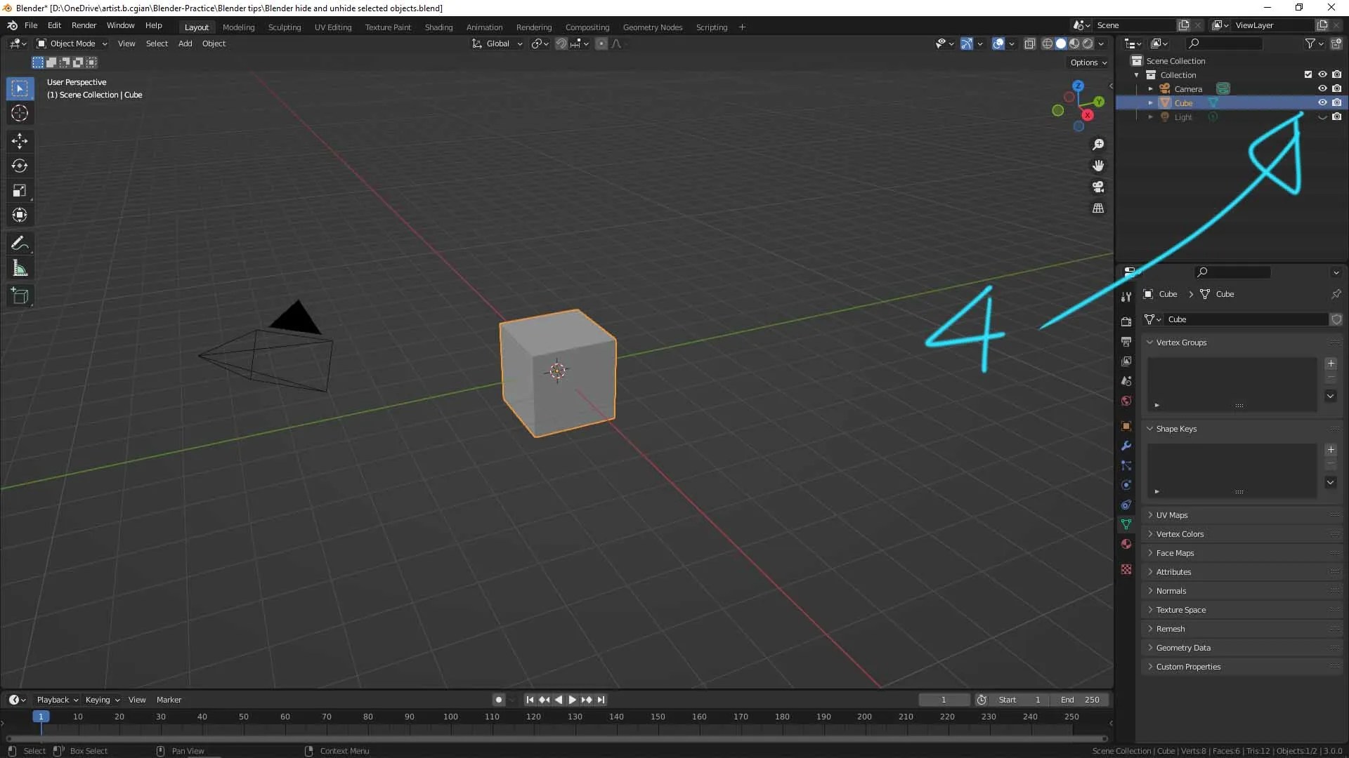 Blender Hide Selected Objects and Unhide