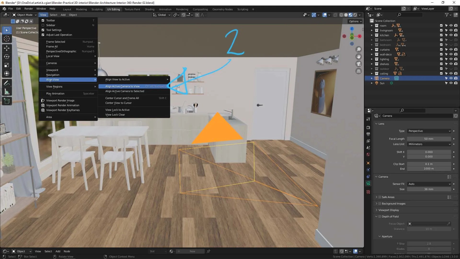 Blender set camera to current view without numpad