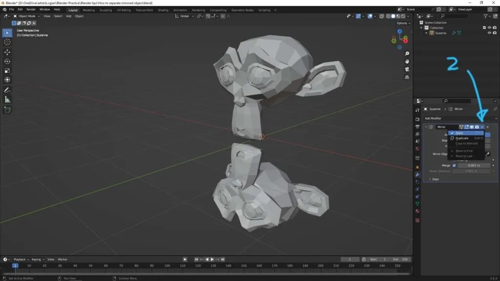 How to separate mirrored objects in Blender