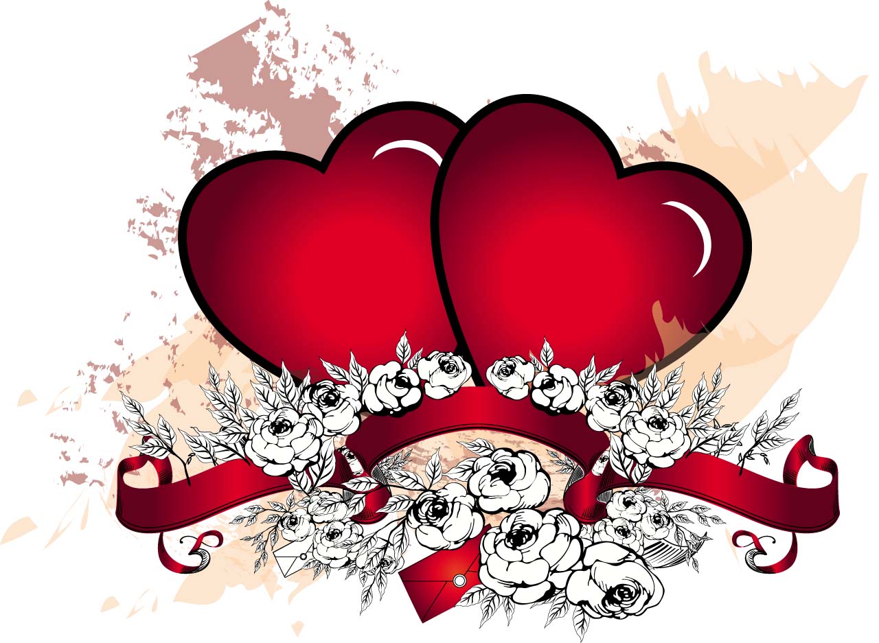 Two grunge hearts with roses vector