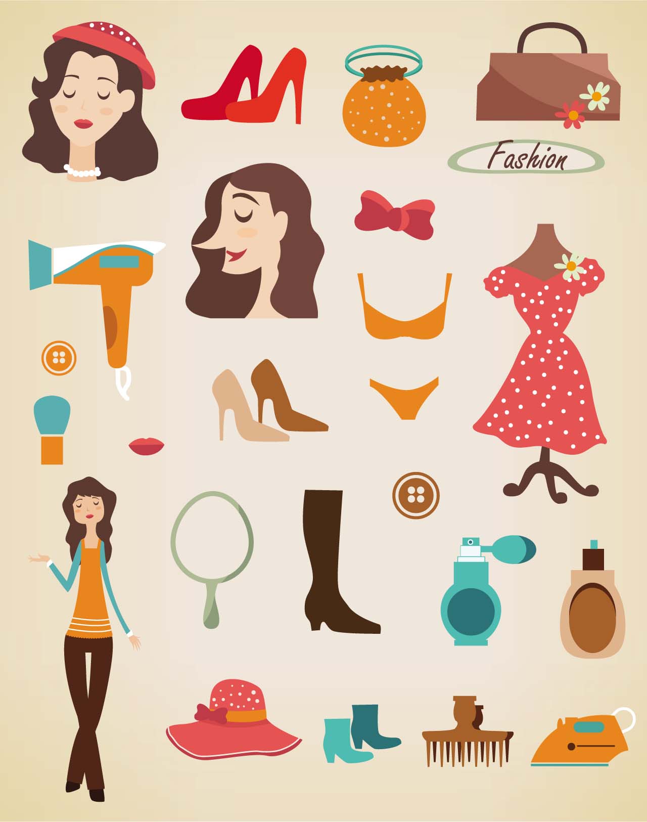 Fashion clipart set vector Free download