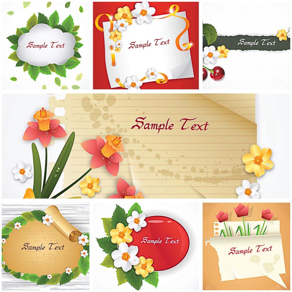 Spring vector frames with leaves Free download