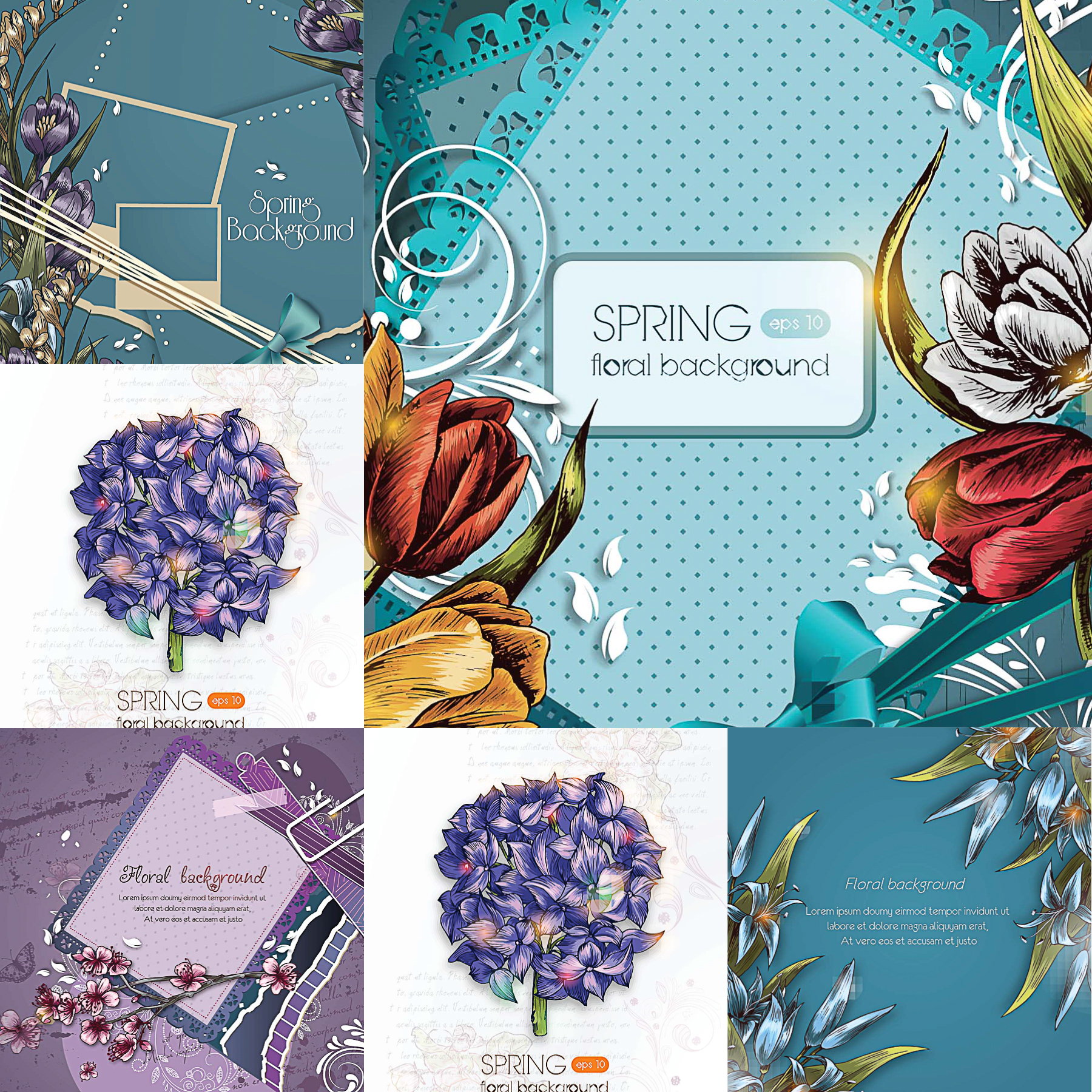 Floral blue background set vector Free download
