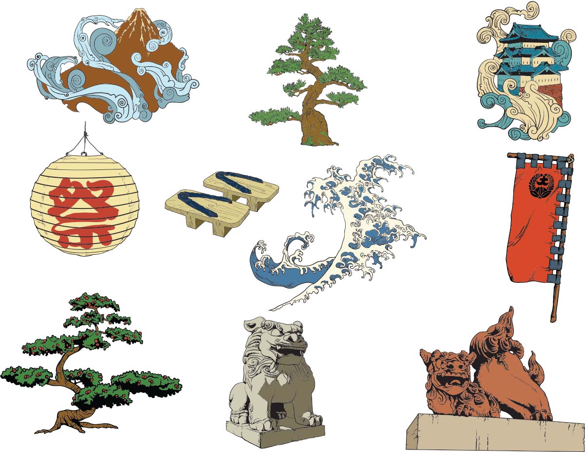 Japanese decorative elements set Free download