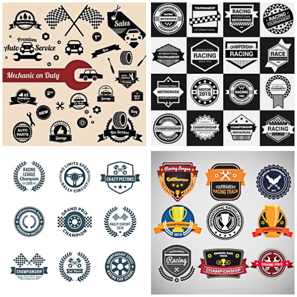 Racing emblems car set vector Free download